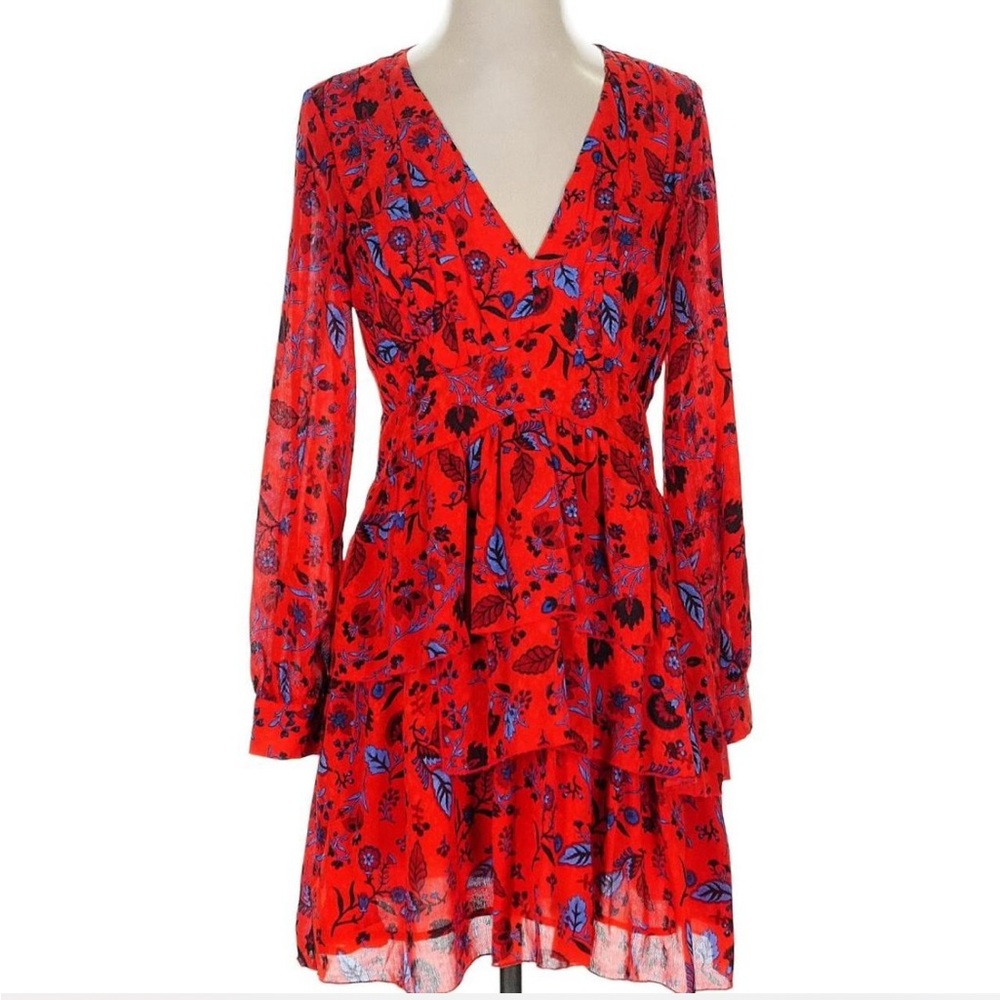Zara Red and Blue Floral Long Sleeve Dress